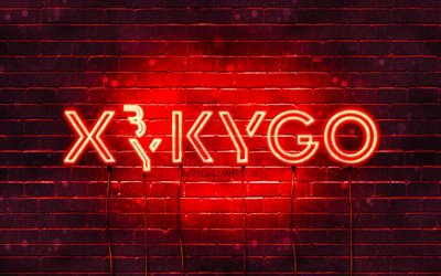 Logo rouge Kygo, 4k, superstars, DJs norv&#233;giens, mur de briques rouges, Kyrre Gorvell-Dahll, stars de la musique, logo kygo n&#233;on, logo Kygo, Kygo