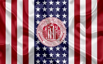 Pittsburg State University Emblem, Amerikansk flagg, Pittsburg State University logo, Pittsburg, Kansas, USA, Pittsburg State University