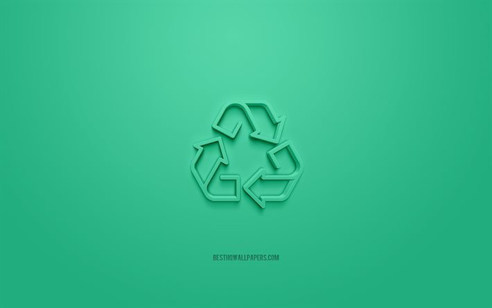 Recycling 3d icon, green background, 3d symbols, Recycling, creative 3d art, 3d icons, Recycling sign, Ecology 3d icons