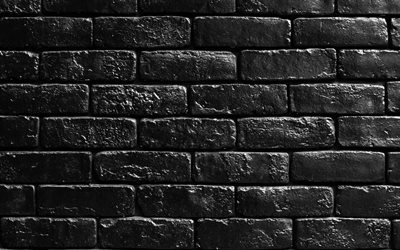 parede de tijolos pretos, 4k, tijolos pretos, texturas de tijolos, parede de tijolos, fundo de tijolos, fundo de pedra preta, tijolos id&#234;nticos, tijolos, fundo de tijolos pretos