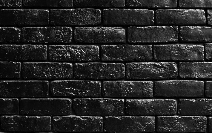 black brickwall, 4k, black bricks, bricks textures, brick wall, bricks background, black stone background, identical bricks, bricks, black bricks background