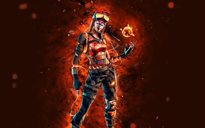 Blaze, 4k, luci al neon arancioni, giochi 2020, Fortnite Battle Royale, personaggi di Fortnite, Blaze Skin, Fortnite, Blaze Fortnite