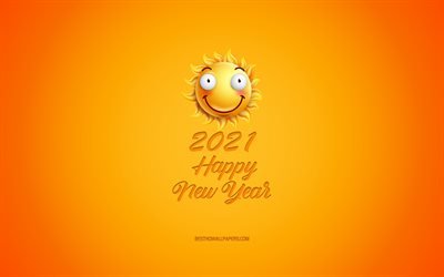 2021 New Year, yellow 3D sun, 2021 Sun background, Happy New Year 2021, 3D art, 2021 concepts
