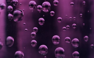 水滴と紫色の背景, 紫の水の背景, 水の概念, 水滴の背景
