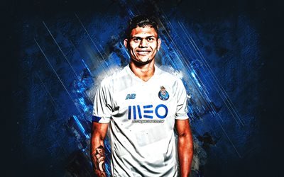 Evanilson, FC Porto, brazilian soccer player, portrait, blue stone background, soccer, Francisco Evanilson de Lima Barbosa