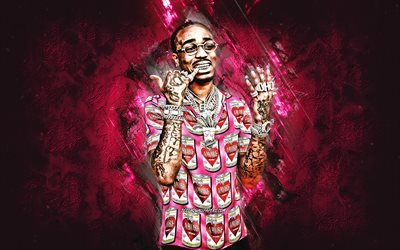 Quavo, american rapper, portrait, purple stone background, Quavious Keyate Marshall