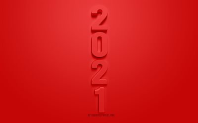 2021 Red background, 2021 New Year, 2021 concepts, Red background, 2021 3D art, Happy New Year 2021, creative art