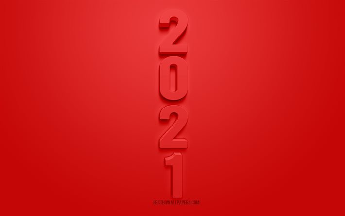2021 Red background, 2021 New Year, 2021 concepts, Red background, 2021 3D art, Happy New Year 2021, creative art