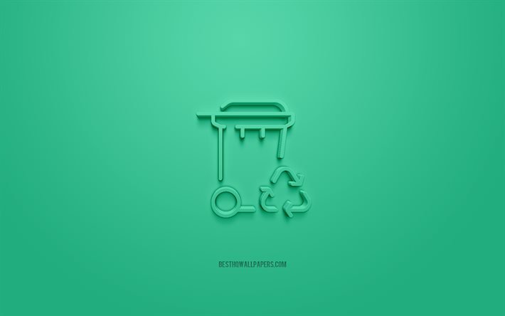 garbage recycling 3d icon, green background, 3d symbols, garbage recycling, creative 3d art, Recycling 3d icons, Recycling sign, Eco 3d icons