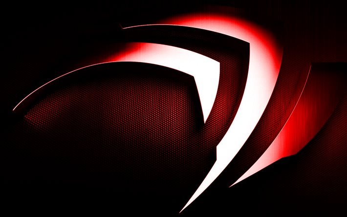 Logo NVIDIA rosso, arte 3d, logo NVIDIA in metallo rosso, emblema 3d NVIDIA, arte creativa, sfondo rosso NVIDIA