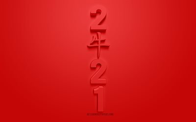 Red 2021 3d background, 2021 New Year, 2021 Ox Year, 2021 Chinese calendar, 2021 red background, Happy New Year 2021, 2021 concepts, Ox year