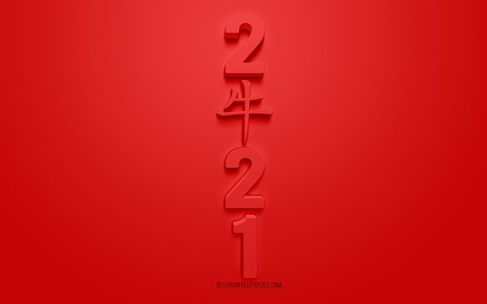 Red 2021 3d background, 2021 New Year, 2021 Ox Year, 2021 Chinese calendar, 2021 red background, Happy New Year 2021, 2021 concepts, Ox year