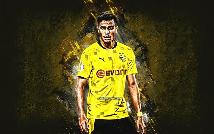 Reinier, Borussia Dortmund, atacante brasileiro retratam fundo de pedra amarela, Bundesliga, futebol, Reinier Jesus Carvalho