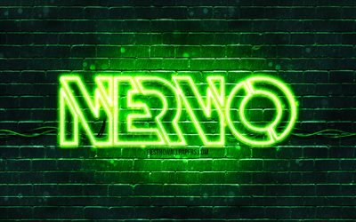 Nervo green logo, 4k, superstars, DJs australianos, tijolo verde, logotipo Nervo, Olivia Nervo, Miriam Nervo, NERVO, estrelas da m&#250;sica, logotipo de nervo neon