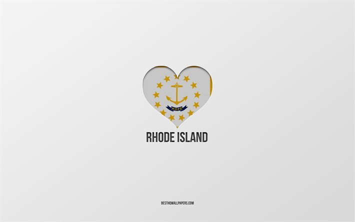 I Love Rhode island, Amerikan osavaltiot, harmaa tausta, Rhode Island State, USA, Rhode Island lippu syd&#228;n, suosikki osavaltiot, Love Rhode island