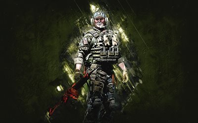 Tenente Comandante Ricksaw, agente CSGO, Counter-Strike Global Offensive, sfondo in pietra verde, Contro-Strike, personaggi CSGO