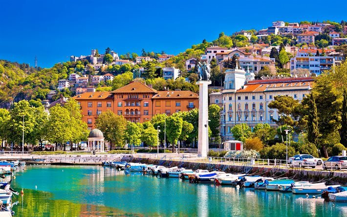 Rijeka, yaz, Adriyatik denizi, tatil k&#246;yleri, Rijeka şehir manzarası, Hırvat tatil k&#246;yleri, Hırvatistan
