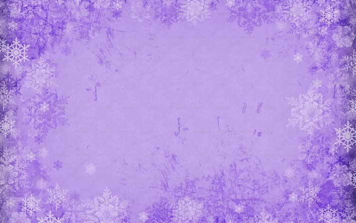 cadre de flocons de neige violets, concepts d’hiver, Happ Nouvel An, fond d’hiver violet, cadres de flocons de neige, mod&#232;les de flocons de neige