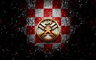 Paraguayan football team, glitter logo, Conmebol, South America, red white checkered background, mosaic art, soccer, Paraguay National Football Team, APF logo, football, Paraguay