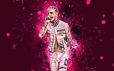 Lil Peep, 2020, 4k, n&#233;ons violets, rappeur am&#233;ricain, stars de la musique, Lil Peep avec microphone, Gustav Elijah Ahr, c&#233;l&#233;brit&#233; am&#233;ricaine, Lil Peep 4K
