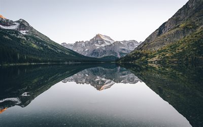 lake, mountains, rocks, mountain lake, North America, USA