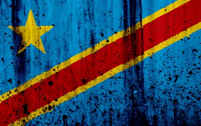 コンゴ民主共和国フラグ, 4k, グランジ, フラグのコンゴ民主共和国, アフリカ, コンゴ民主共和国, 国立記号, DRC国旗