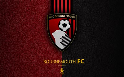 Bournemouth FC, 4k, English football club, leather texture, Premier League, logo, emblem, Bournemouth, England, United Kingdom, football