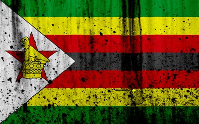 ジンバブエのフラグ, 4k, グランジ, 旗のジンバブエ, アフリカ, ジンバブエ, 国立記号, ジンバブエの国旗