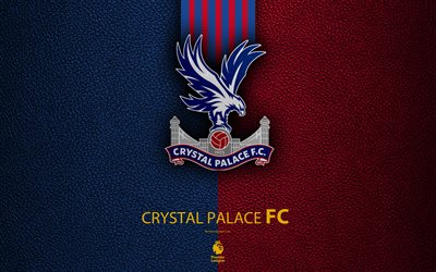 Crystal Palace FC, 4K, English football club, leather texture, Premier League, logo, Crystal Palace emblem, London, England, UK, football