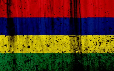 Mauritius flag, 4k, grunge, flag of Mauritius, Africa, Mauritius, national symbols, Mauritius national flag