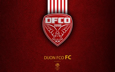 Dijon FCO, FC, 4K, French football club, Ligue 1, leather texture, logo, emblem, Dijon, France, football