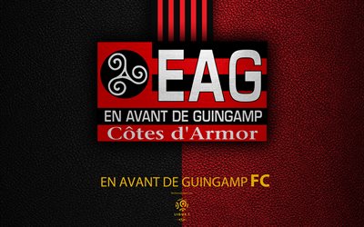 En Avant de Guingamp FC, 4K, French football club, Ligue 1, leather texture, Guingamp logo, emblem, Gengan, France, football