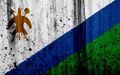 Lesoto bandeira, 4k, grunge, bandeira do Lesotho, &#193;frica, Lesoto, s&#237;mbolos nacionais, Lesoto bandeira nacional