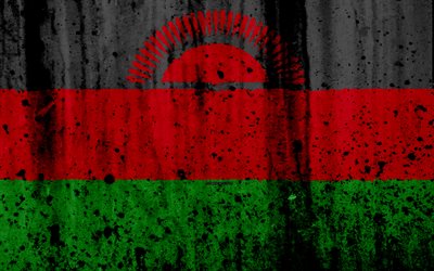 Malawian flag, 4k, grunge, flag of Malawi, Africa, Malawi, national symbols, Malawi national flag