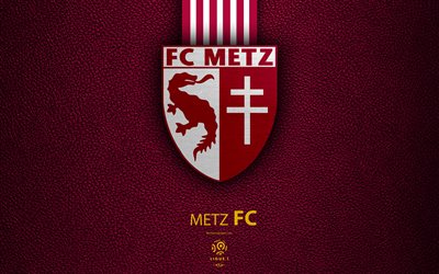 FC Metz, 4K, French football club, Ligue 1, leather texture, logo, emblem, Mets, France, football