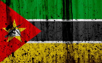 モザンビークのフラグ, 4k, グランジ, 旗のモザンビーク, アフリカ, モザンビーク, 国立記号, モザンビーク国旗