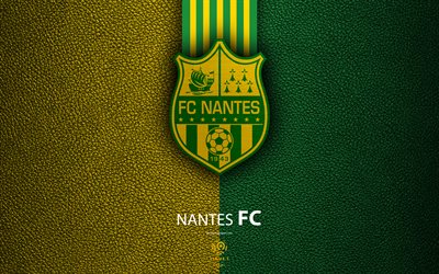 FC Nantes, 4K, French football club, Ligue 1, leather texture, logo, emblem, Nantes, France, football
