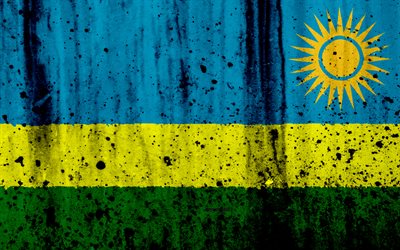 ルワンダフラグ, 4k, グランジ, 旗のルワンダ, アフリカ, ルワンダ, 国立記号, ルワンダ国旗