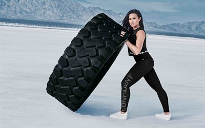 Demi Lovato, lifting tires, workout, American singer, fitness, womens sports uniform