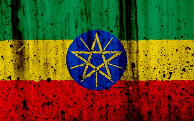 Ethiopia flag, 4k, grunge, flag of Ethiopia, Africa, Ethiopia, national symbols, Ethiopia national flag