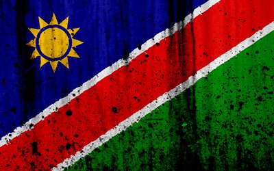 Namibian flag, 4k, grunge, flag of Namibia, Africa, Namibia, national symbols, Namibia national flag