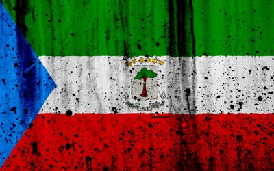 Guin&#233; Equatorial bandeira, 4k, grunge, bandeira da Guin&#233; Equatorial, &#193;frica, Guin&#233; Equatorial, s&#237;mbolos nacionais, Guin&#233; Equatorial bandeira nacional