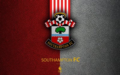 Southampton FC, 4k, Englannin football club, nahka rakenne, Premier League, logo, tunnus, Southampton, Englanti, Yhdistynyt Kuningaskunta, jalkapallo