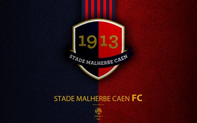 Stade Malherbe Caen FC, 4K, Franska fotbollsklubben, Ligue 1, l&#228;der konsistens, Caen logotyp, emblem, Kahn, Frankrike, fotboll