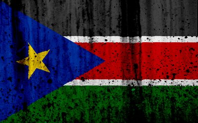 South Sudan flag, 4k, grunge, flag of South Sudan, Africa, South Sudan, national symbols, South Sudan national flag