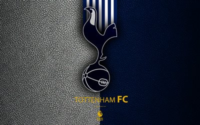 Tottenham Hotspur, FC, 4K, English football club, leather texture, Premier League, logo, emblem, Tottenham, London, England, United Kingdom, football