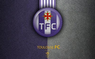 トゥールーズのFC, FC, 4K, フランスのサッカークラブ, ハ1, 革の質感, ロゴ, エンブレム, トゥールーズ, フランス, サッカー