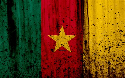 Cameroonian flag, 4k, grunge, flag of Cameroon, Africa, Cameroon, national symbols, Cameroon national flag