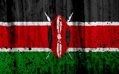 Kenyan flag, 4k, grunge, flag of Kenya, Africa, Kenya, national symbols, Kenya national flag