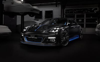 TechArt, Porsche Panamera Sport Turismo Grand GT, tuning, 2018 cars, garage, black Panamera, german cars, Porsche